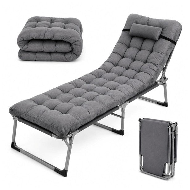 Cama Portátil Plegable Reforzada con Colchón Desmontable 4 Posiciones para Descanso