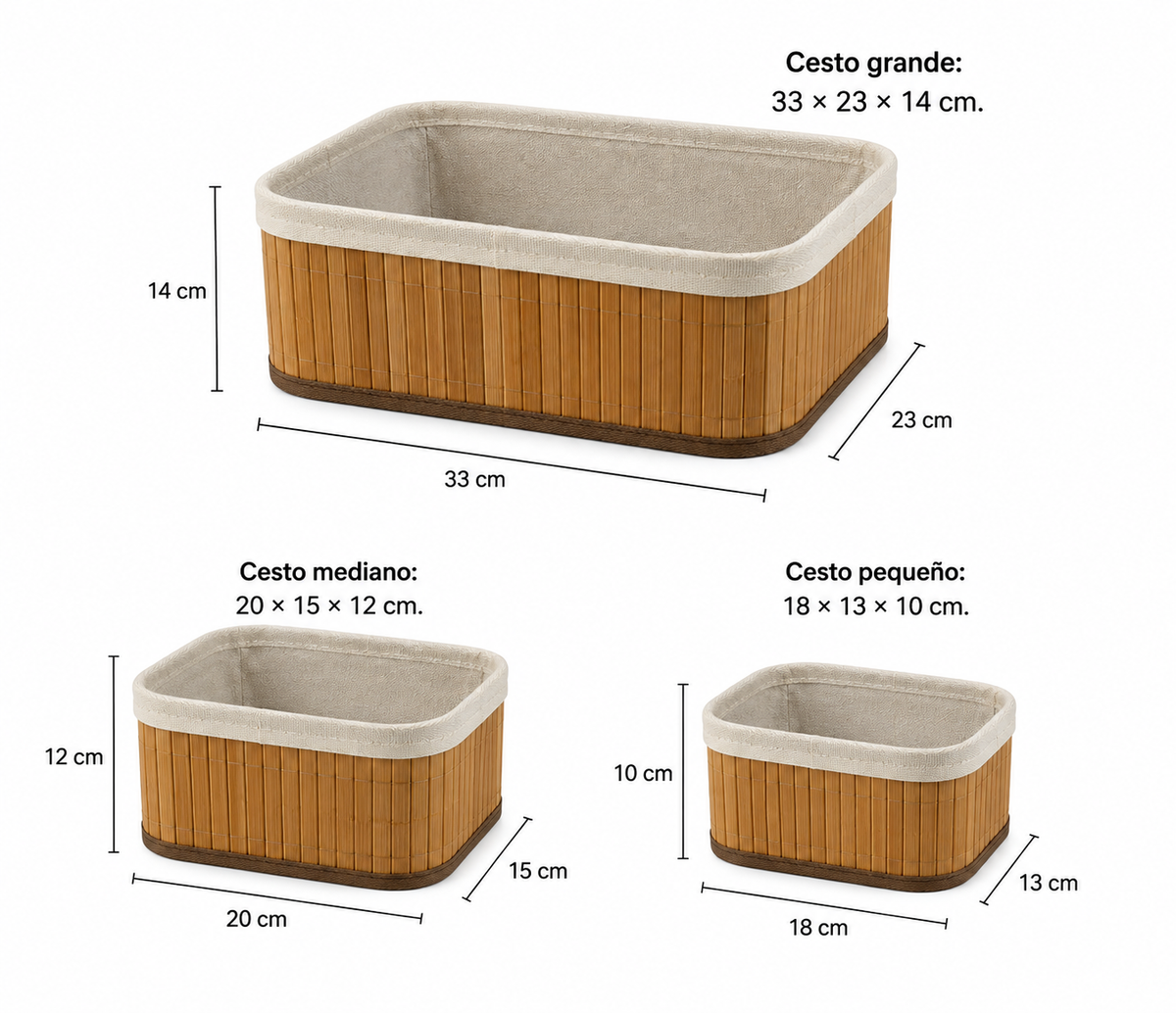 Set de Cestos de Bambú para Almacenamiento x 3 piezas