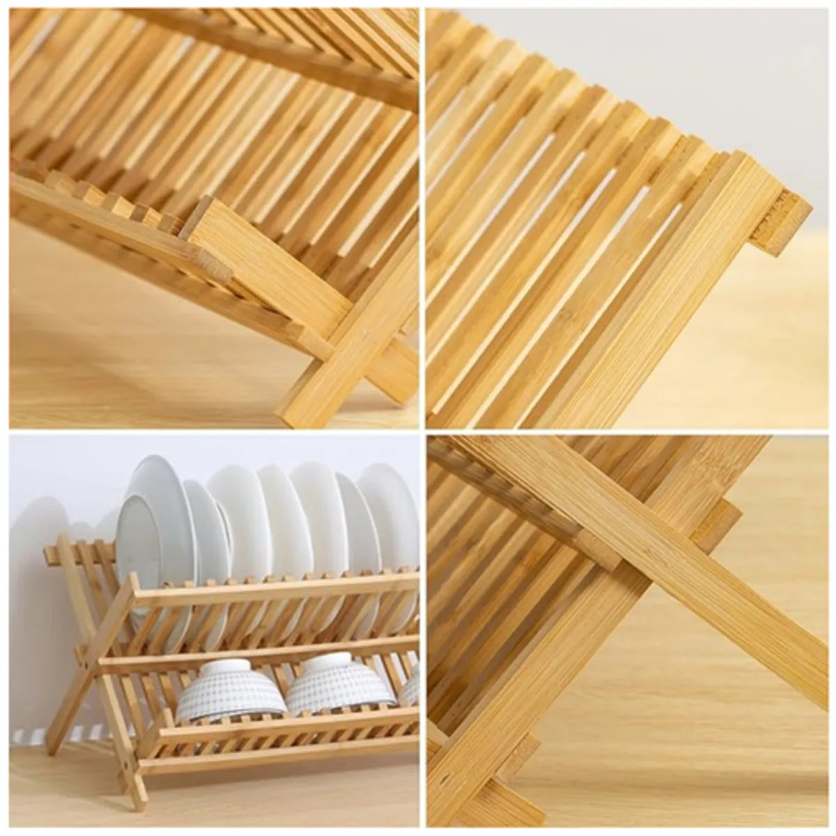 Escurridor de Platos de Bambú Plegable 2 Niveles