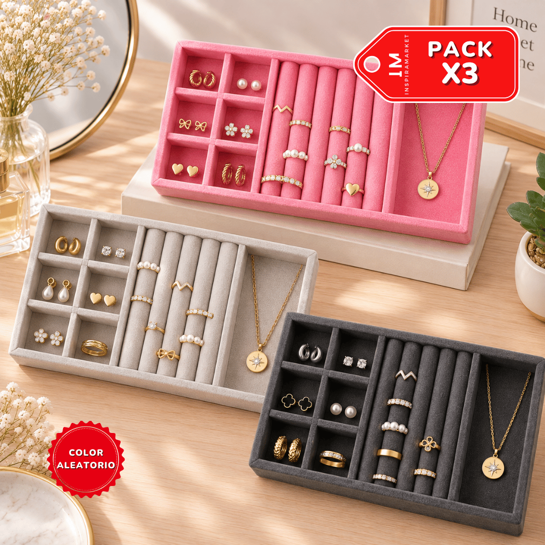 Pack x3 Joyero con Compartimentos para Anillos y Pulseras Color Aleatorio