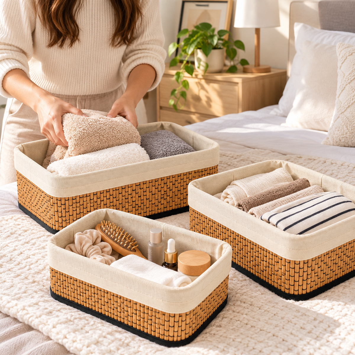 Set x3 Cestos Organizadores Multiuso para Baño, Dormitorio y Cocina en 3 Tamaños