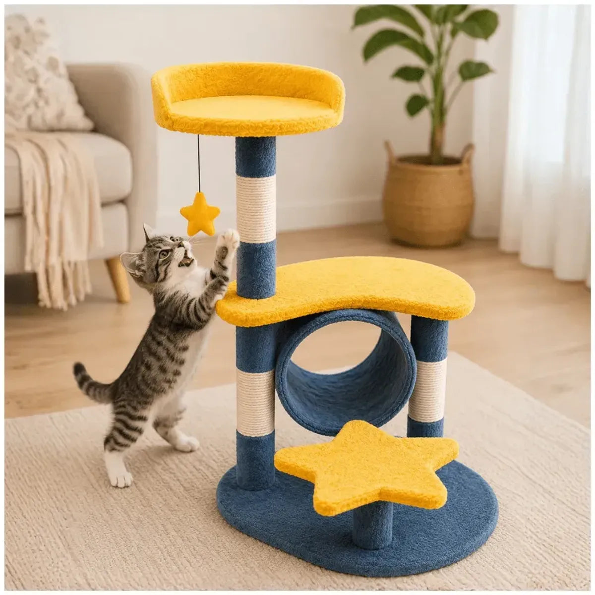 Árbol Rascador para Gatos con Cueva, Plataforma y Cama Superior – Gimnasio Multifuncional 75 cm
