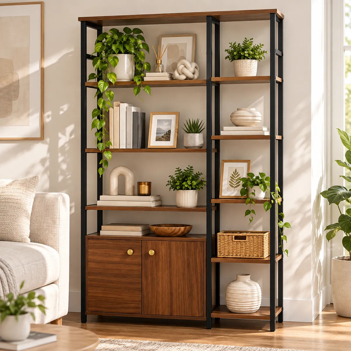 Mueble Organizador de 5 Niveles con Estantes y 2 Puertas 125 x 75 x 25 cm para Hogar