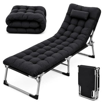 Cama Portátil Plegable Reforzada con Colchón Desmontable 4 Posiciones para Descanso