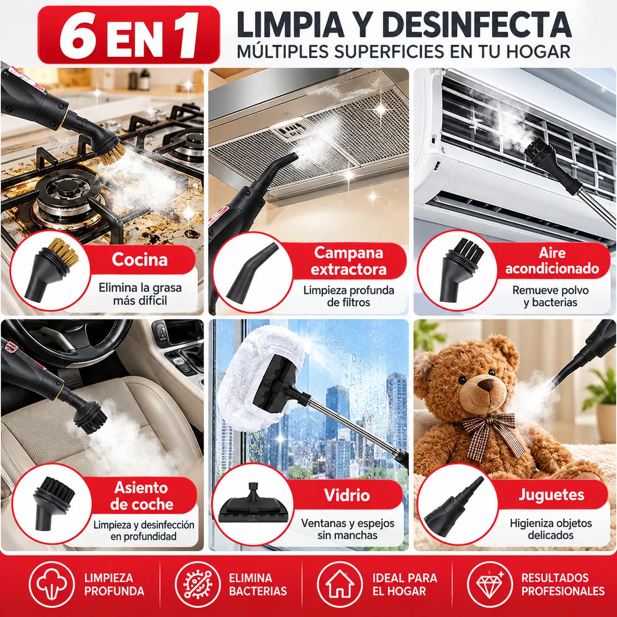 Limpiadora a Vapor Portátil Multifunción para Hogar con Accesorios