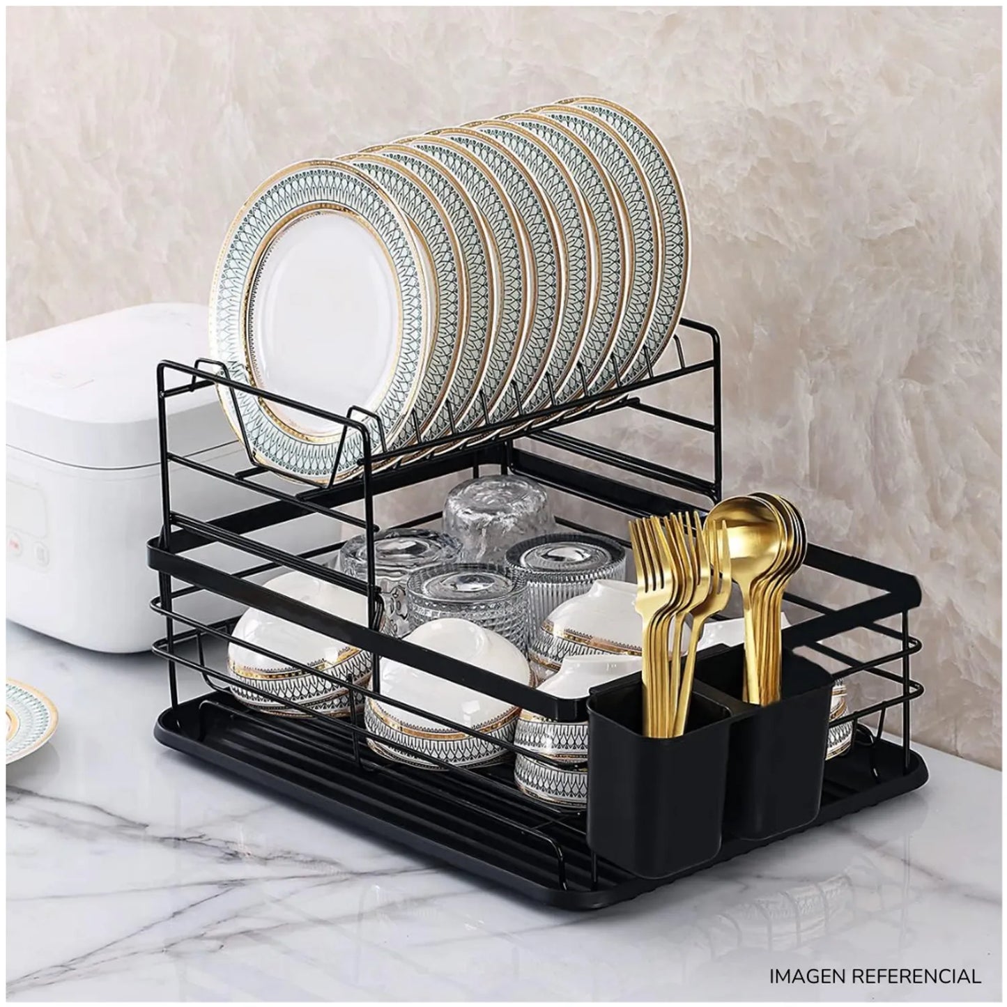 Escurridor de platos de 2 niveles metal Negro