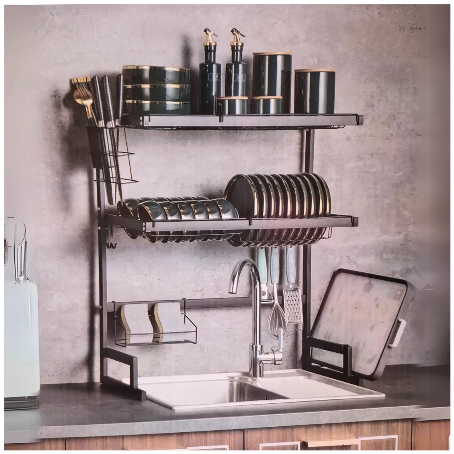 Escurridor Organizador de Platos de Cocina 65 cm 2 niveles