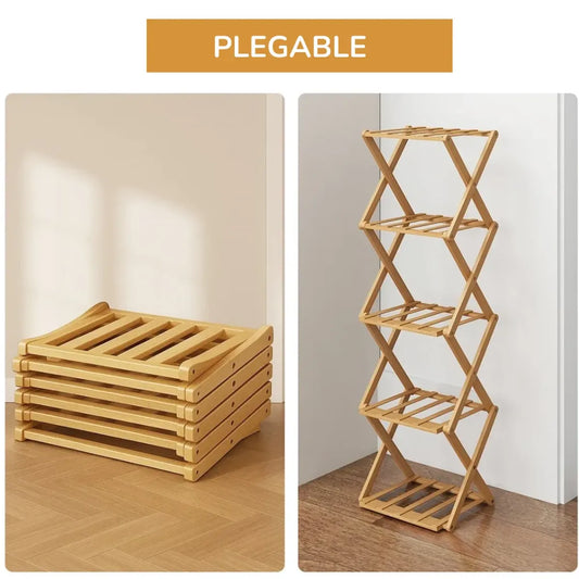 Zapatera Plegable Organizador de Bambú 5 Niveles de Calzado para Dormitorio y Hogar