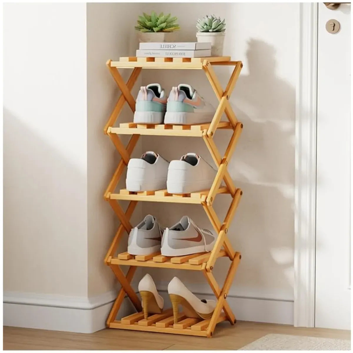 Zapatera Plegable Organizador de Bambú 5 Niveles de Calzado para Dormitorio y Hogar
