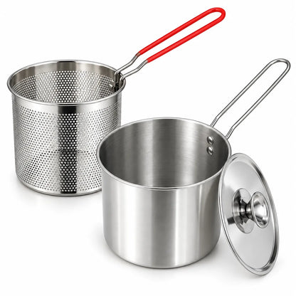 Ollita Freidora de Acero Inoxidable 3 Piezas con Malla y Tapa