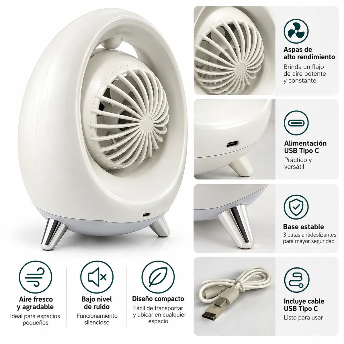 Mini Ventilador de Mesa con Humidificador y Spray de Agua, USB