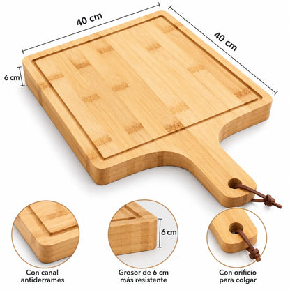 Tabla para Pizza de Bambú con Mango 40 cm para Servir y Cortar
