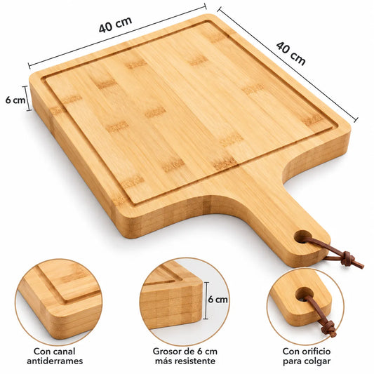 Tabla para Pizza de Bambú con Mango 40 cm para Servir y Cortar