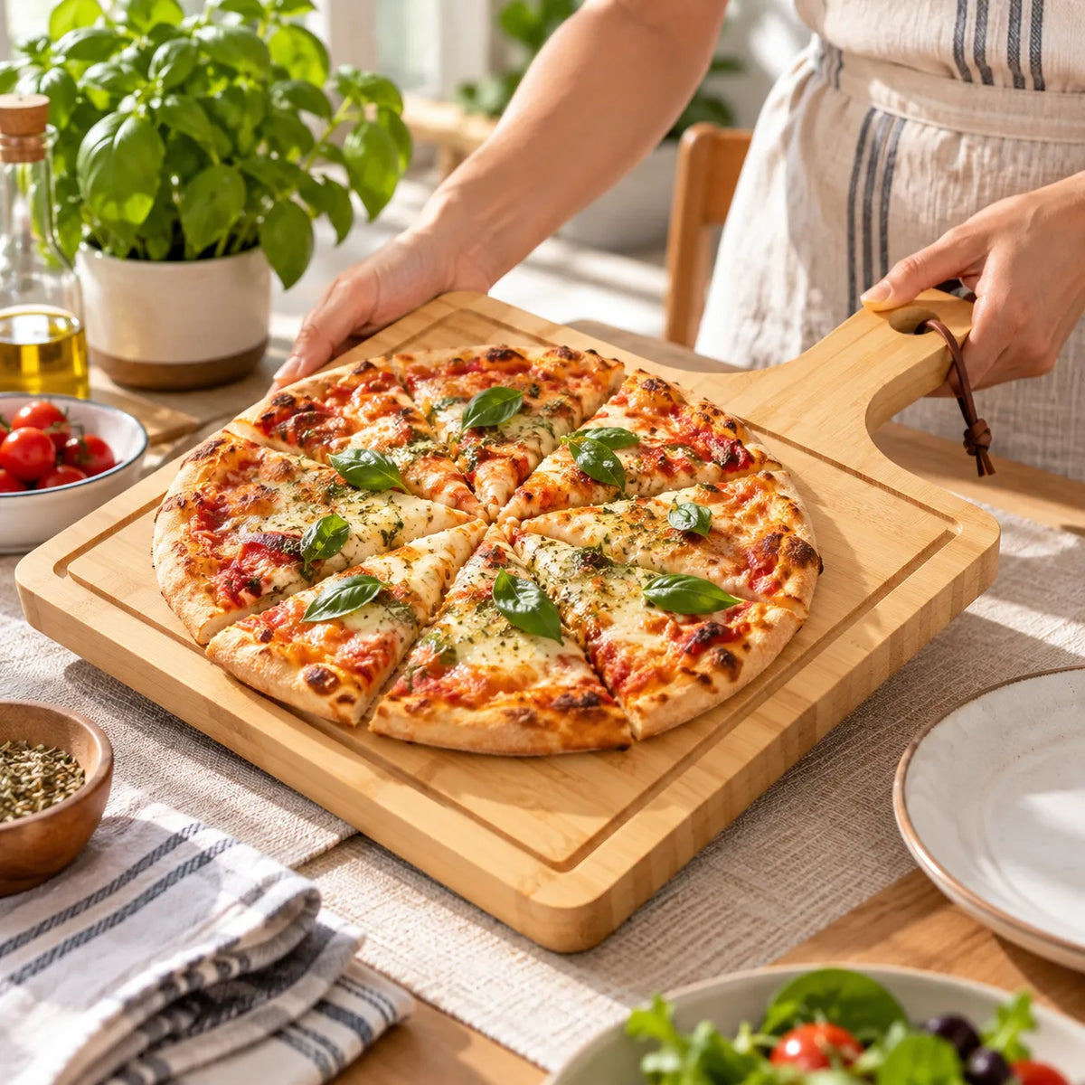 Tabla para Pizza de Bambú con Mango 40 cm para Servir y Cortar