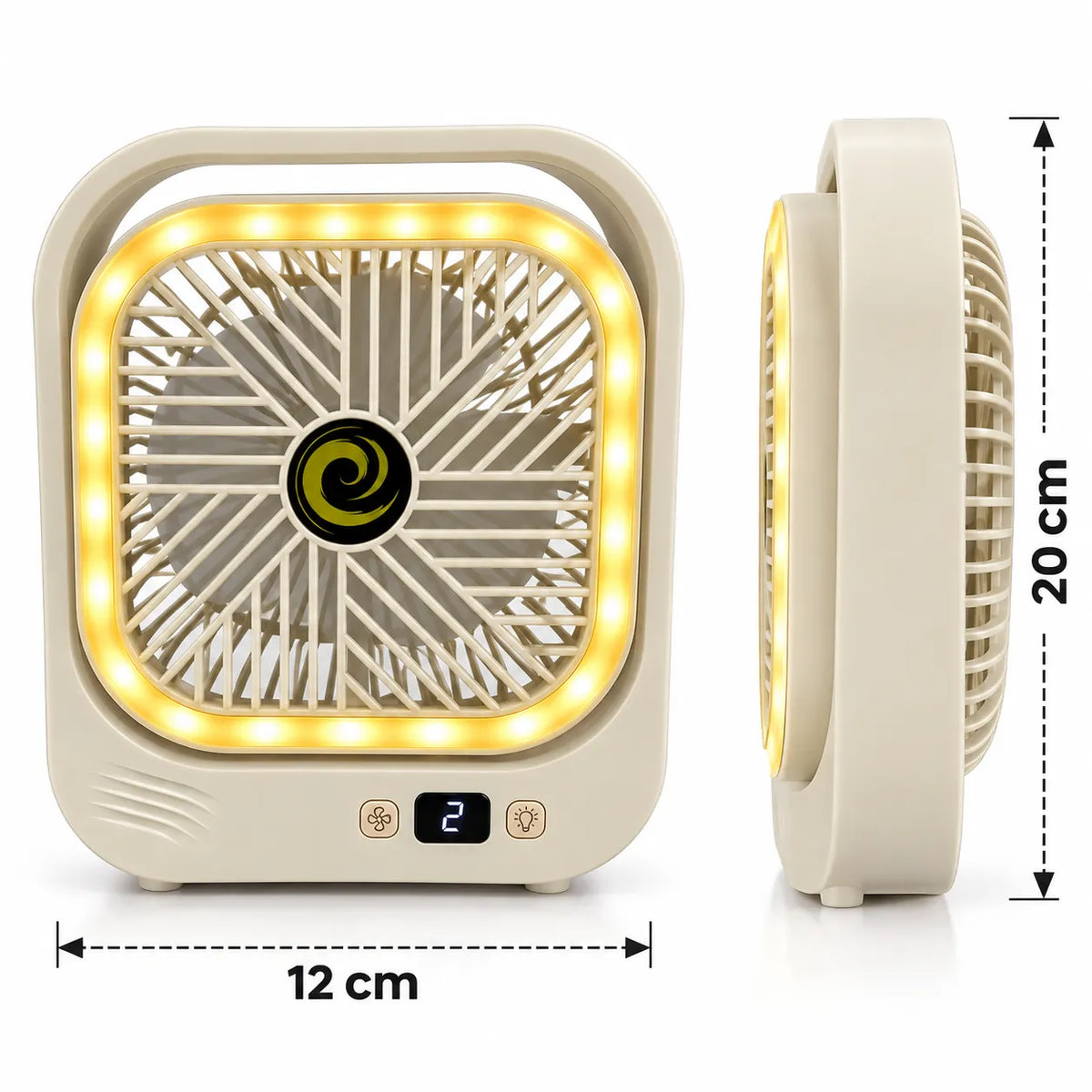 Mini Ventilador de Mesa con Luz LED y Pantalla Digital 12 x 20 cm