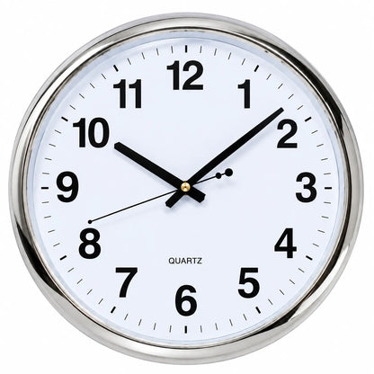 Reloj de Pared Analógico 40 cm con Números Grandes y Marco Plateado