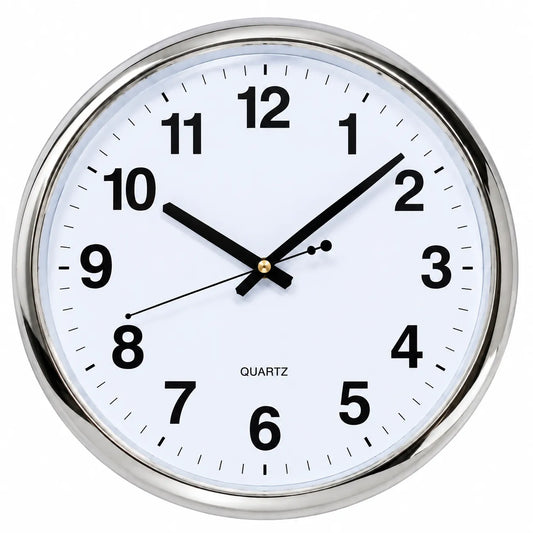 Reloj de Pared Analógico 40 cm con Números Grandes y Marco Plateado