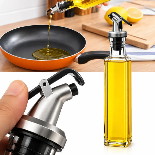 Pack x4 - 1 Aceitero y 3 Condimenteros de Vidrio con Dosificador para Cocina y Mesa