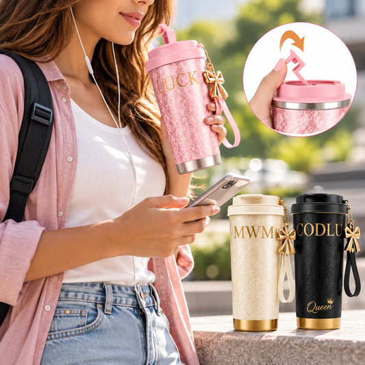 Termo con Tapa y Asa de Transporte con Diseño Texturizado para Bebidas