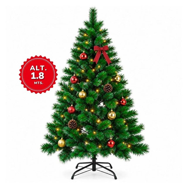 Árbol de Navidad Artificial Verde con Base Metálica para Decoración Navideña