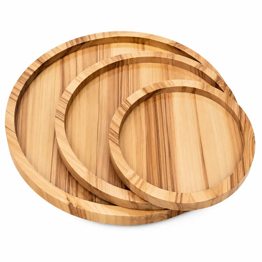 Set x3 Bandejas Redondas de Bambú 30, 25 y 20 cm para Servir y Organizar