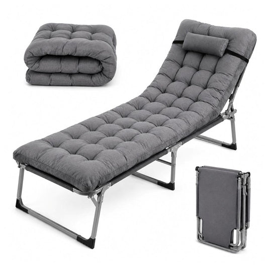 Cama Portátil Plegable Reforzada con Colchón Desmontable 4 Posiciones para Descanso