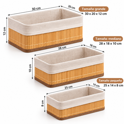 Set x3 Cestos Organizadores Multiuso de 3 Tamaños para Baño, Dormitorio y Cocina