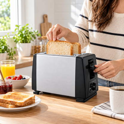 Tostadora Eléctrica de 2 Panes 650W con 6 Niveles de Tostado y Bandeja Recogemigas