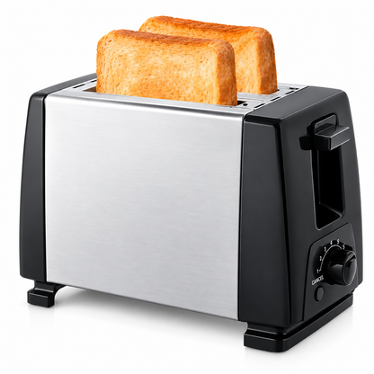 Tostadora Eléctrica de 2 Panes 650W con 6 Niveles de Tostado y Bandeja Recogemigas