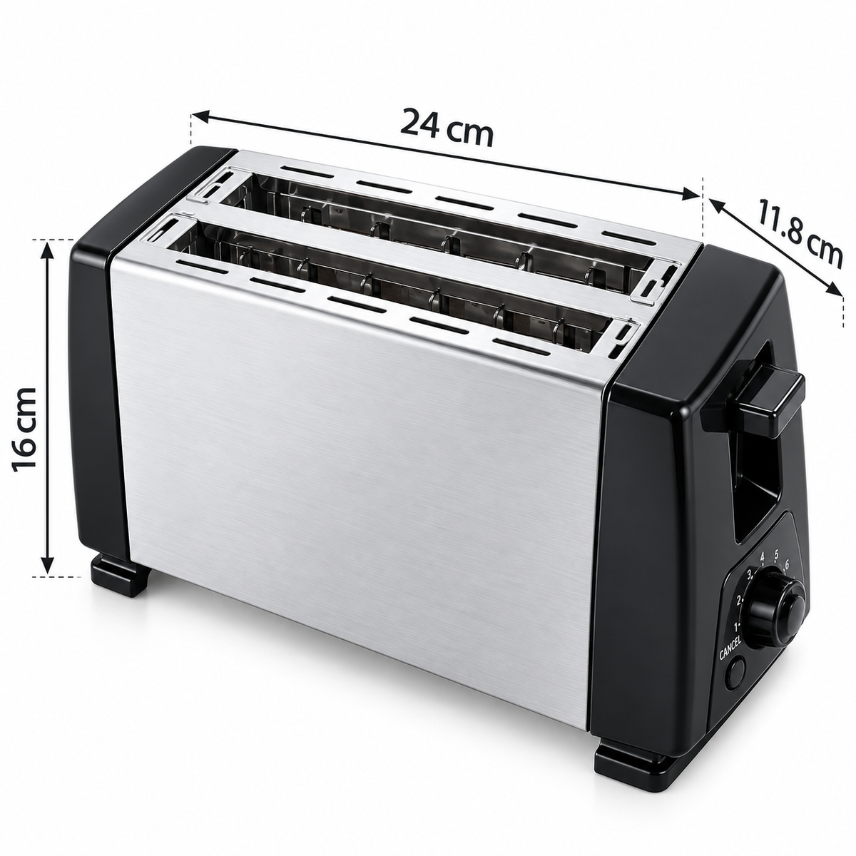 Tostadora Eléctrica de 2 Panes 650W con 6 Niveles de Tostado y Bandeja Recogemigas