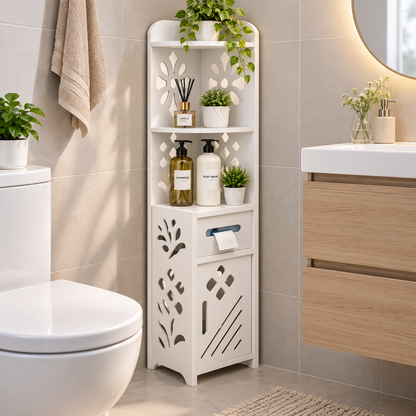 Organizador Esquinero para Baño 100 x 24 x 24 cm con Repisas y Compartimentos
