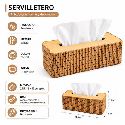 Servilletero de bambú para mesa organizador para cocina, comedor y baño