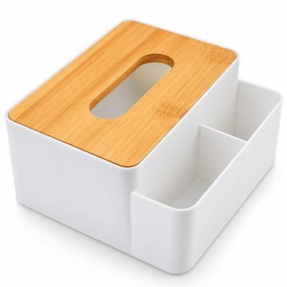 Servilletero Organizador de Mesa con Tapa de Bambú y Compartimientos para Cocina
