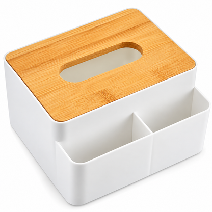 Servilletero Organizador de Mesa con Tapa de Bambú y Compartimientos para Cocina