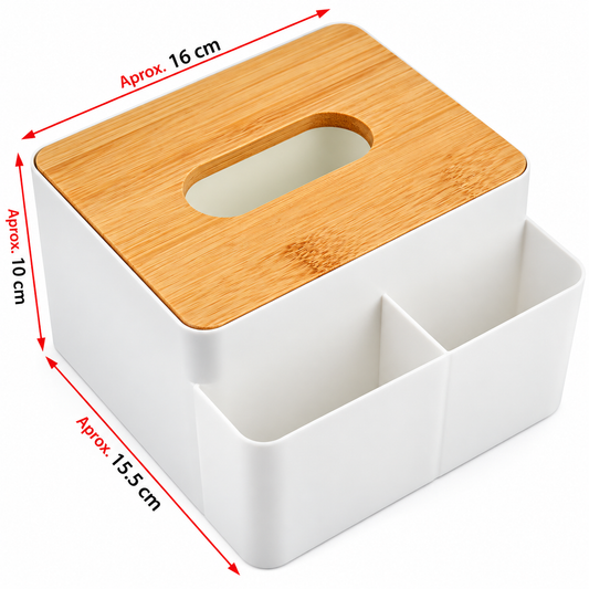 Servilletero Organizador de Mesa con Tapa de Bambú y Compartimientos para Cocina