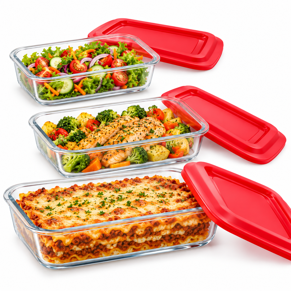 Set x3 Contenedores de Vidrio Organizadores para Cocina 3 Tamaños con Tapa