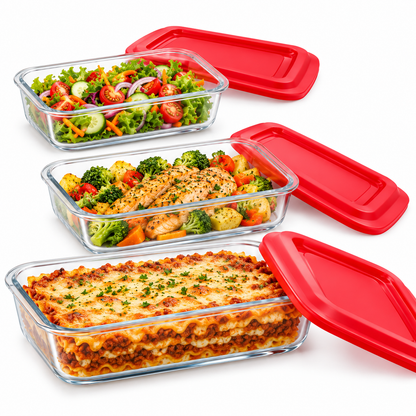 Set x3 Contenedores de Vidrio Organizadores para Cocina 3 Tamaños con Tapa