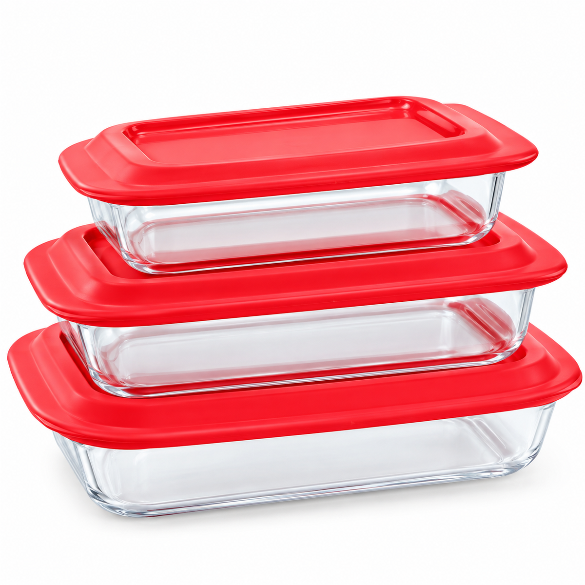 Set x3 Contenedores de Vidrio Organizadores para Cocina 3 Tamaños con Tapa