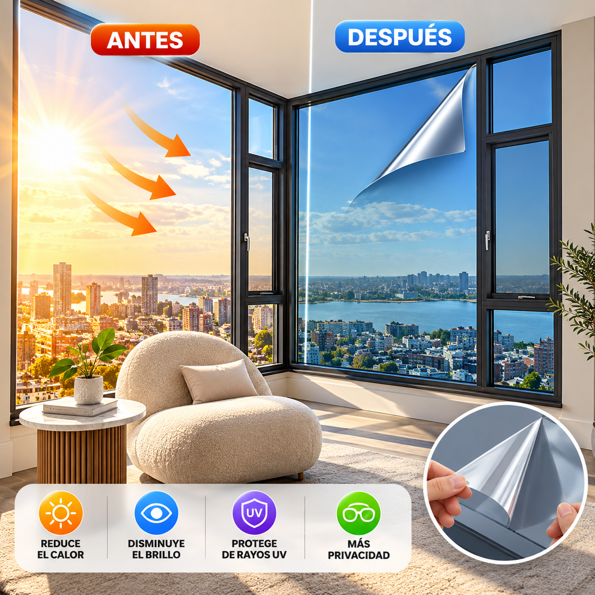 Pack x2 Láminas Adhesivas para Ventana de PVC 60 cm x 2 m para Hogar