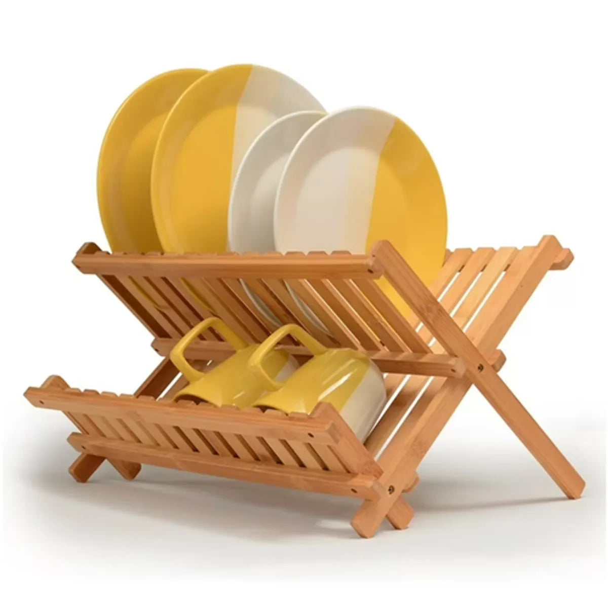 Escurridor de Platos de Bambú Plegable 2 Niveles