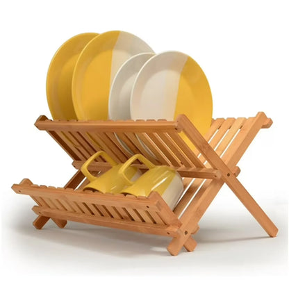 Escurridor de Platos de Bambú Plegable 2 Niveles