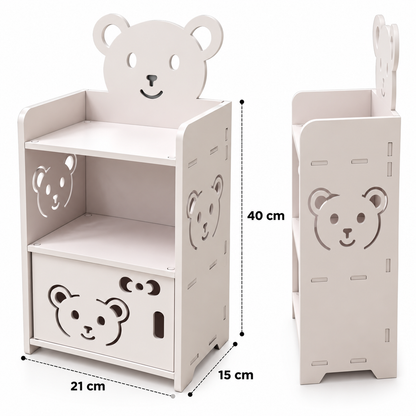 Mueble Organizador Infantil con Repisa y Puerta Decorada de Osito 40 cm para Dormitorio