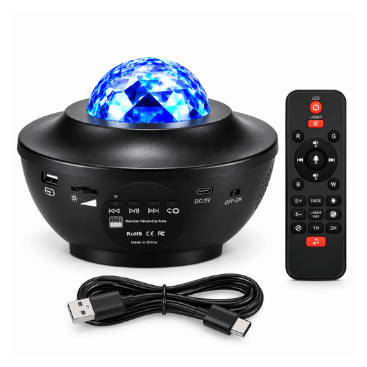 Proyector de Estrellas y Ondas LED RGB con Láser, Bluetooth, USB y Control Remoto