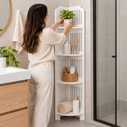 Organizador Esquinero de Baño 120 x 21 cm de PVC con 4 Niveles