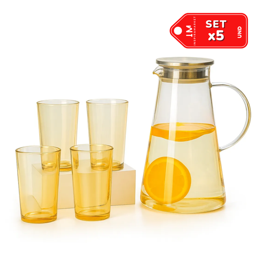 Set x5 Jarra con 4 Vasos 1850 ml para Agua, Jugos y Bebidas Frías