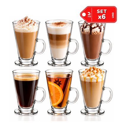 Set x6 Tazas Irlandesas para Café 270 ml con Asa 15 x 7.6 cm para Bebidas Calientes