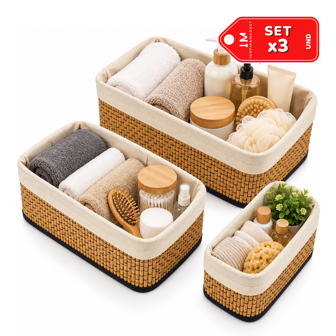 Set x3 Cestos Organizadores Multiuso para Baño, Dormitorio y Cocina en 3 Tamaños
