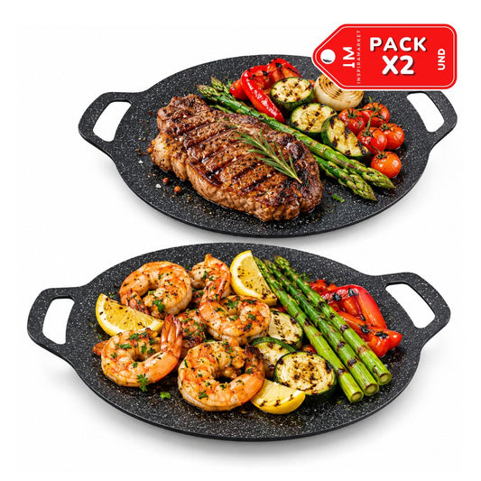 Pack x2 Platos Estilo Wok 32 cm con Asas para Servir Carnes, Ensaladas y Aperitivos