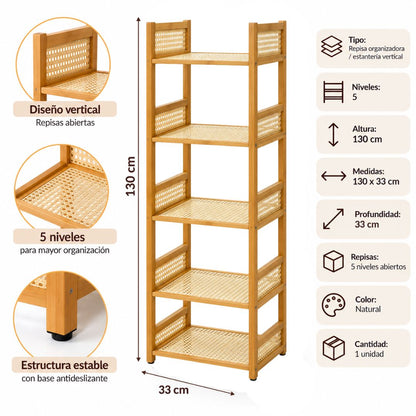 Repisa Organizadora de 5 Niveles 130 x 33 cm para Baño, Dormitorio, Cocina y Hogar