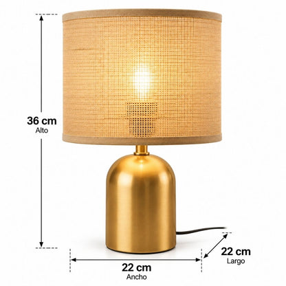 Lámpara de Mesa Decorativa con Pantalla Cilíndrica Beige y Base Dorada para Dormitorio